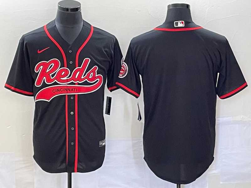 Mens Cincinnati Reds Black With Patch Cool Base Stitched Baseball Jersey
